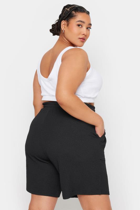 YOURS Plus Size Black Textured Crinkle Shorts | Yours Clothing 4