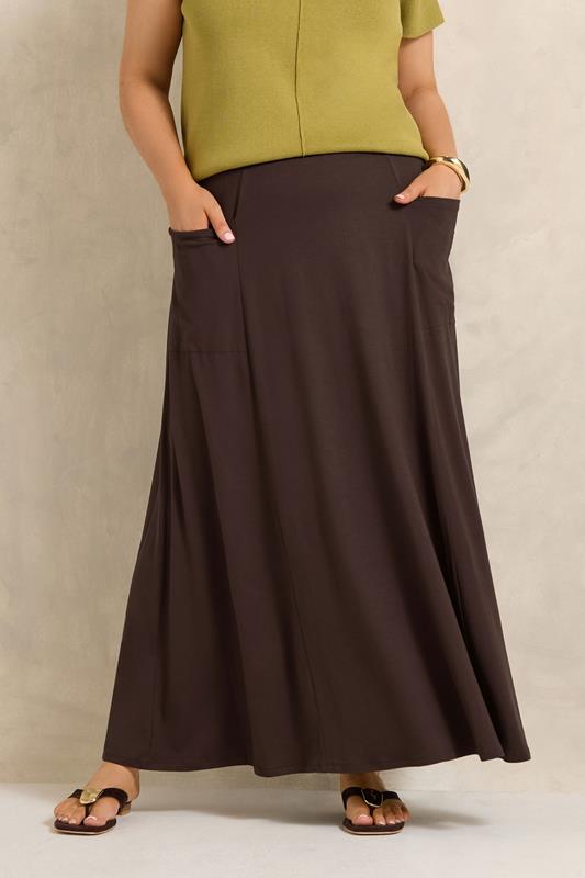 EVANS Plus Size Chocolate Brown Maxi Skirt | Evans  1