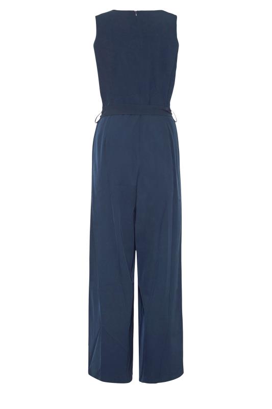 LTS Tall Navy Blue Button Belted Cropped Jumpsuit 7