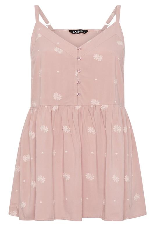 YOURS Plus Size Pink Embroidered Button Cami Vest Top | Yours Clothing 5