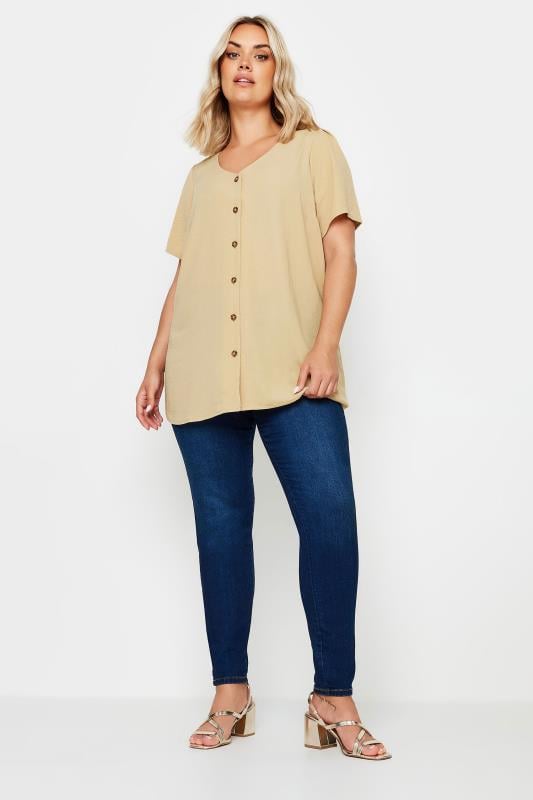 YOURS Plus Size Natural Brown Button Up Blouse | Yours Clothing  3