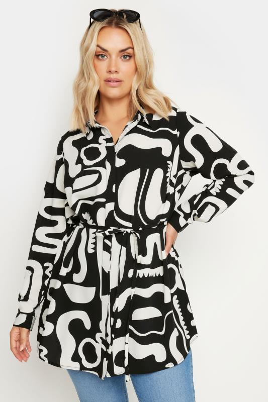 Plus Size  YOURS Curve Black Abstract Print Longline Shirt