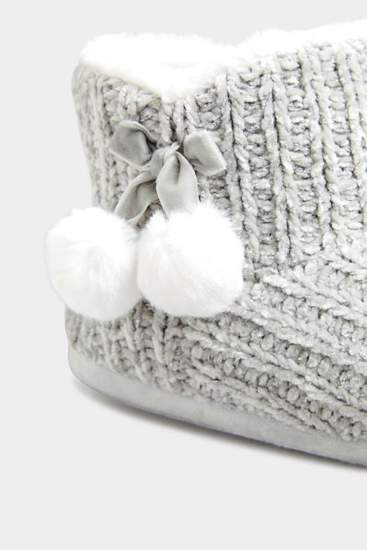 Grey Pom Pom Boot Slippers In Extra Wide Fit | Yours Clothing 6