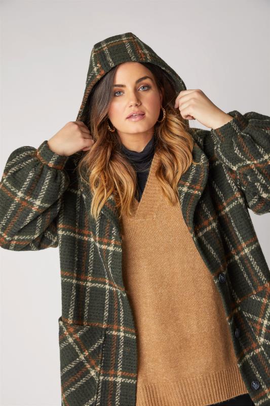 LIMITED COLLECTION Plus Size Khaki Green Check Balloon Sleeve Coat | Yours Clothing  4