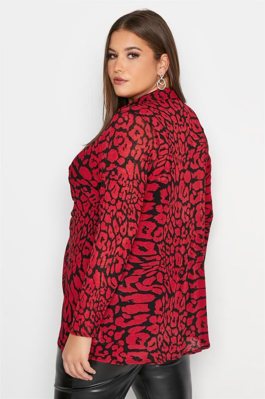 YOURS LONDON Curve Red Animal Print Ruched Front Blouse 3