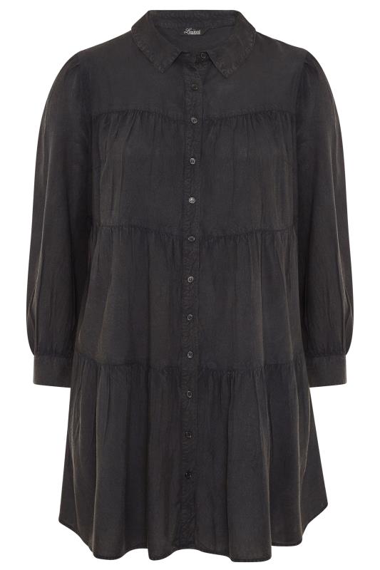 LIMITED COLLECTION Curve Black Washed Denim Look Tiered Shirt Dress_F.jpg