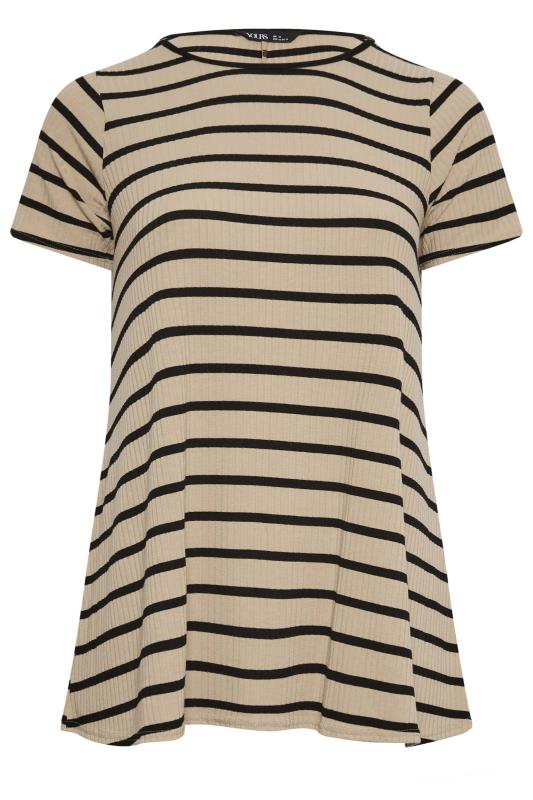 YOURS Plus Size Curve 2 Pack Khaki Green Ribbed Stripe Swing T-Shirts | Yours Clothing  10