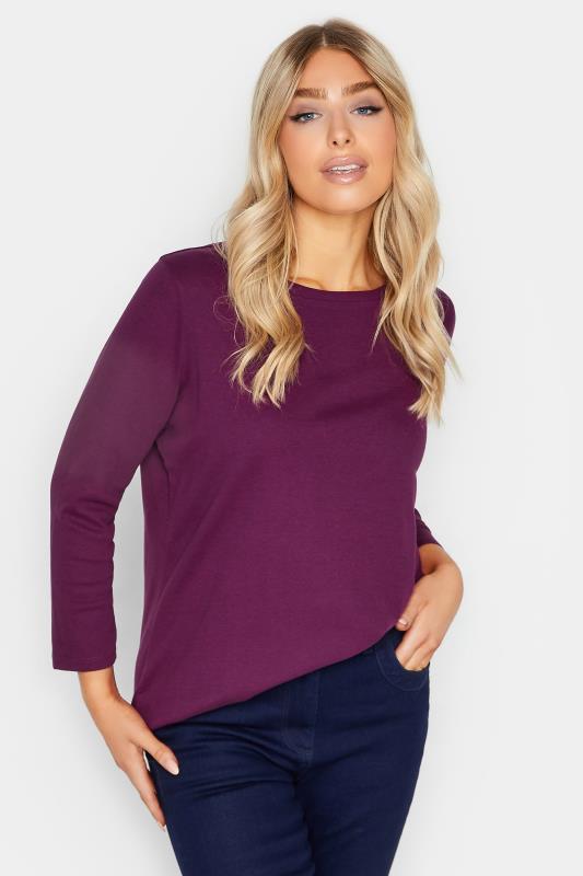 Women's  M&Co Purple Long Sleeve Cotton Blend Top