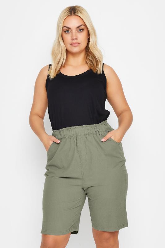Plus Size  YOURS Curve Green Khaki Cool Cotton Shorts