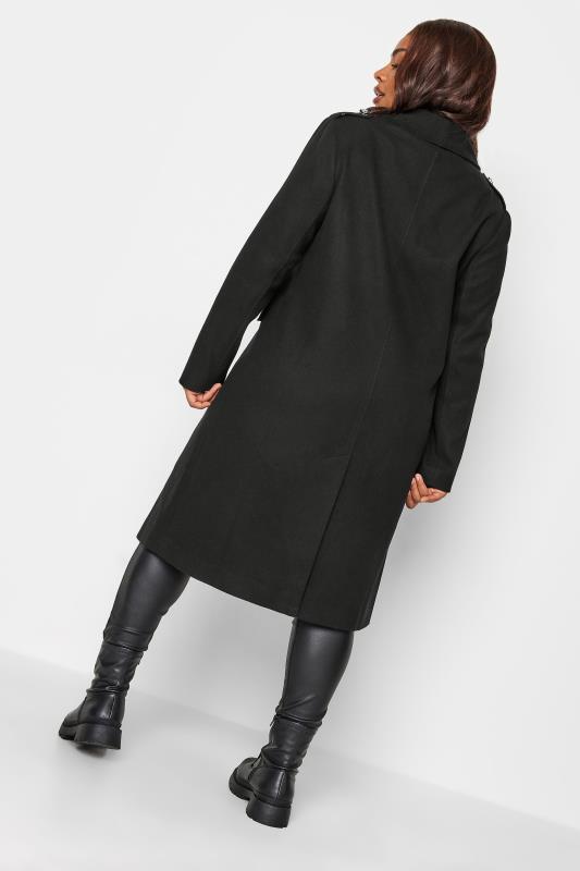 YOURS Plus Size Black Longline Military Coat | Yours Clothing 3