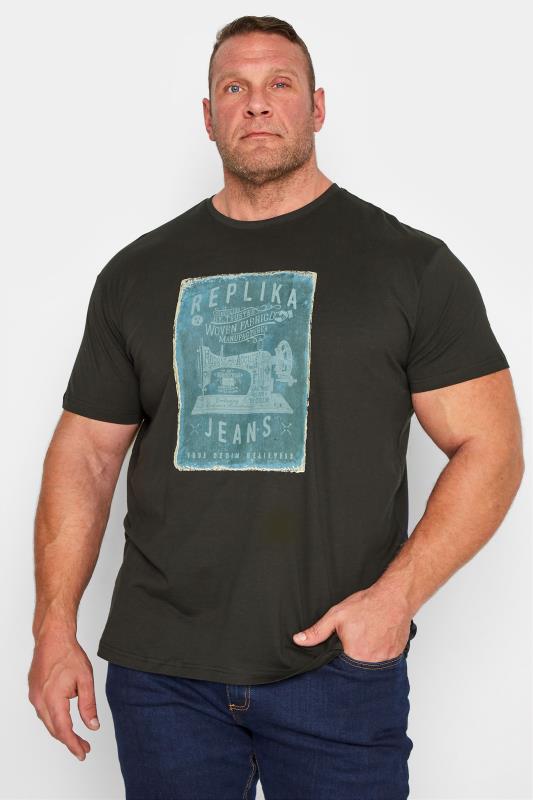 REPLIKA Big & Tall Black Graphic Print T-Shirt 1