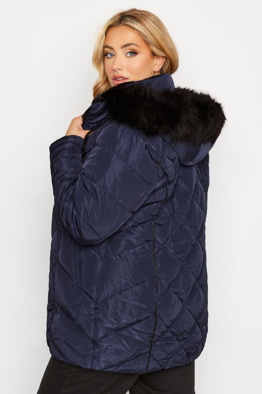 Plus Size Navy Blue Panelled Puffer Jacket | Yours Clothing 3