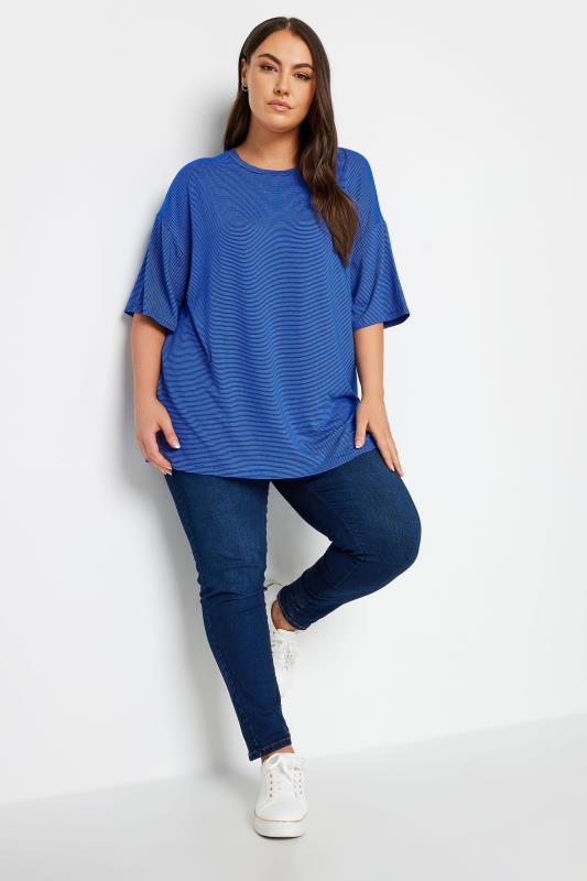 YOURS Plus Size Blue Oversized Boxy T-Shirt | Yours Clothing 2