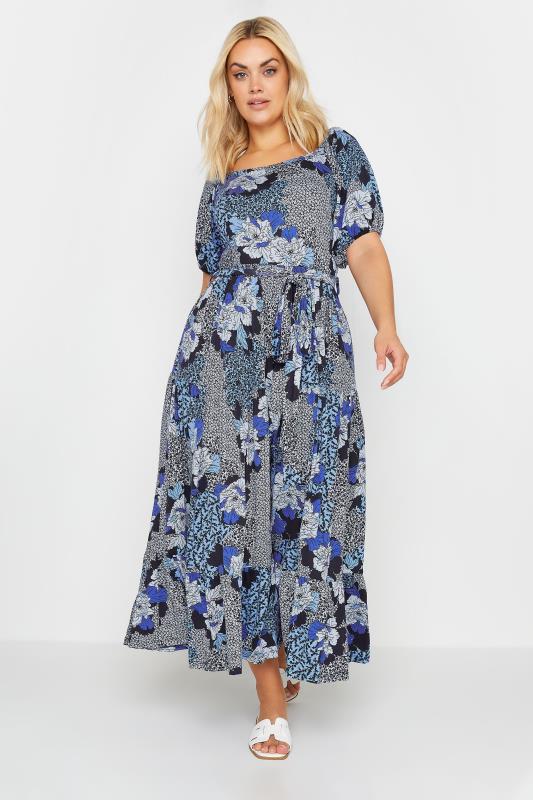 YOURS Plus Size Blue Floral Print Tiered Maxi Dress | Yours Clothing 2