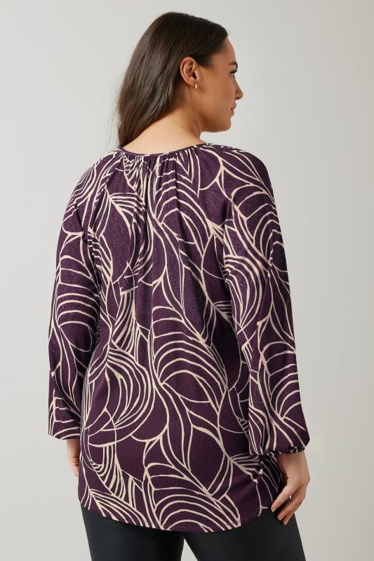 EVANS Plus Size Purple Linear Print Long Sleeve Blouse | Evans 3