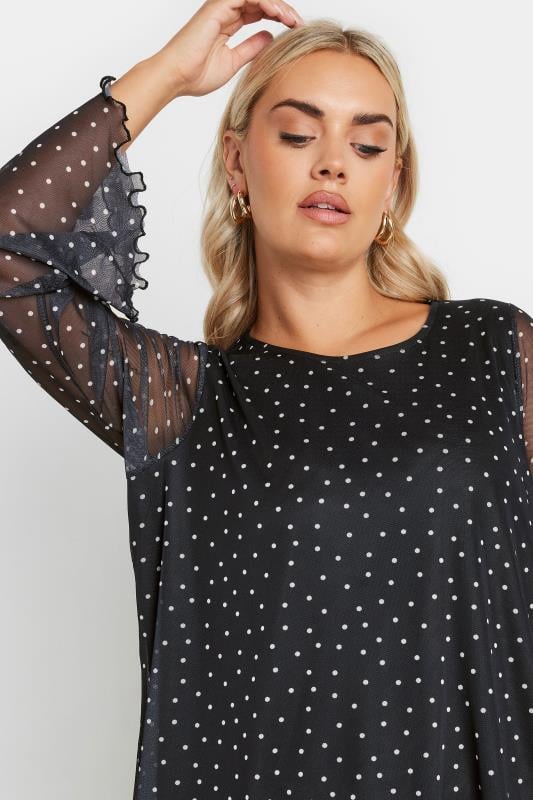 YOURS Plus Size Black Polka Dot Mesh Top Yours Clothing