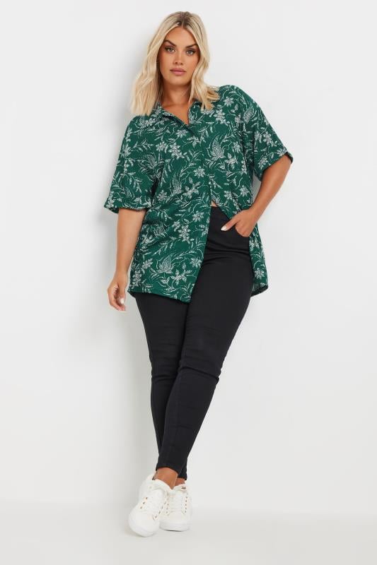 YOURS Plus Size Green Textured Floral Print Shirt | Yours Clothing 2