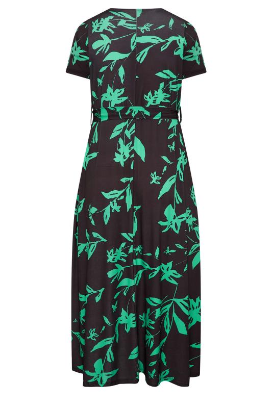 YOURS Curve Plus Size Green V-Neck Floral Wrap Dress | Yours Clothing  7