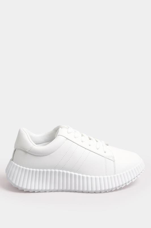 White Ribbed Platform Trainers In Extra Wide EEE Fit | Yours Clothing 3