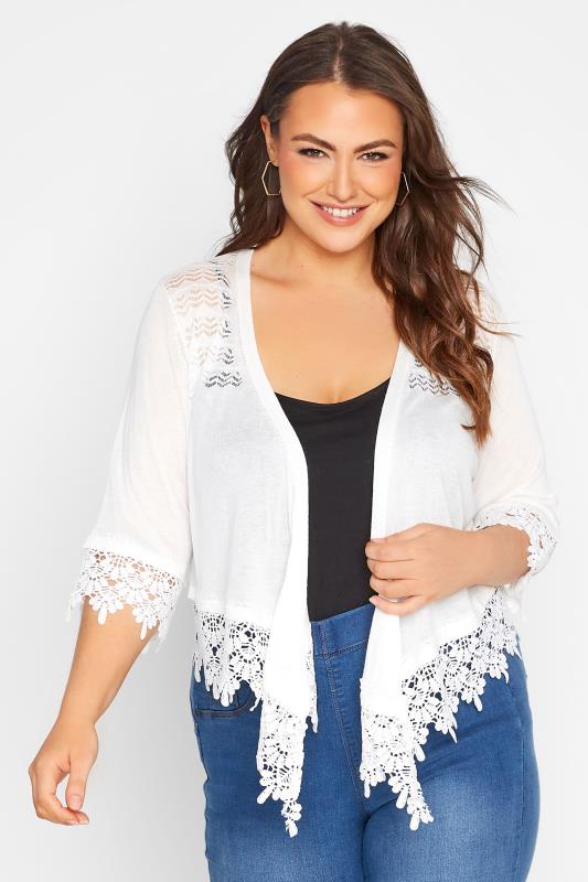  Grande Taille Curve White Waterfall Shrug Cardigan