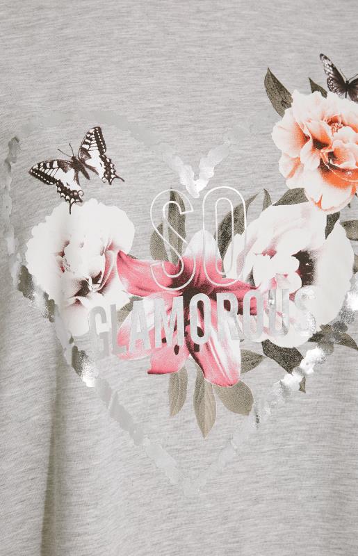 Curve Grey Floral 'So Glamorous' Slogan T-Shirt_S.jpg