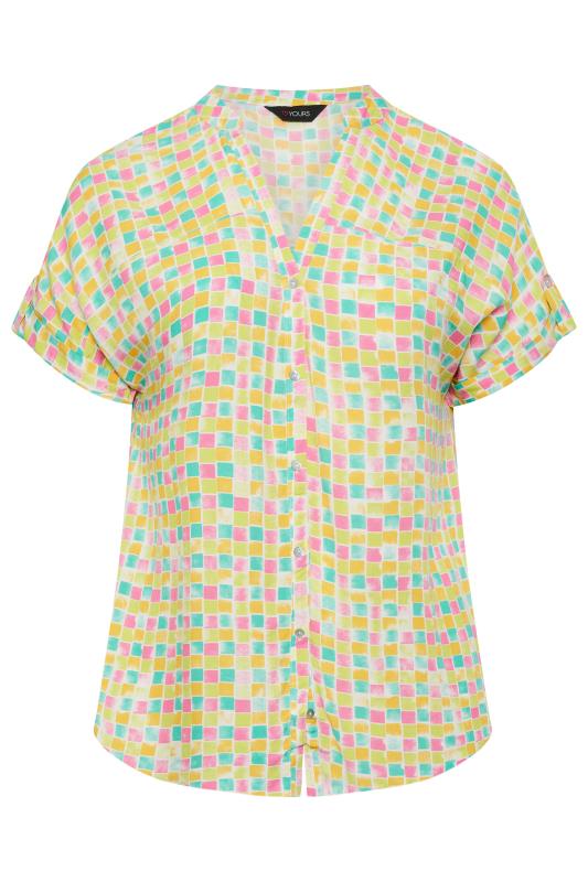 YOURS Plus Size Green Square Print Button Through Shirt | Yours Clothing 5