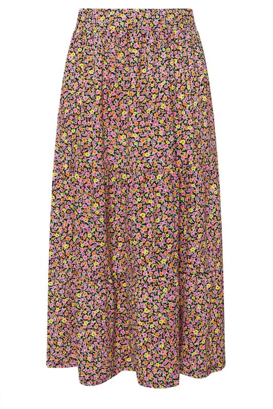 YOURS Plus Size Pink Floral Print Tiered Maxi Skirt | Yours Clothing 5