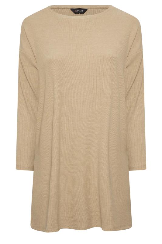YOURS Plus Size Curve Beige Brown Ribbed Side Split T-Shirt | Yours Clothing  6