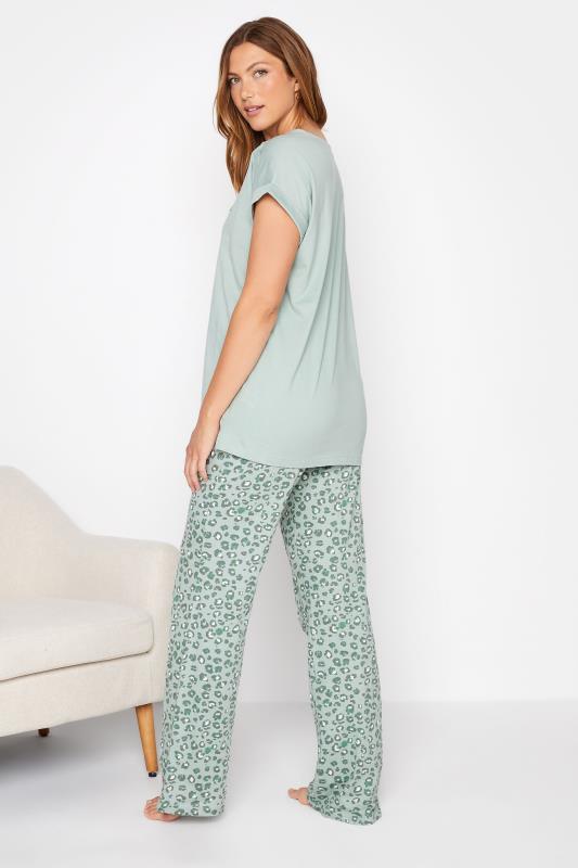 LTS Tall Sage Green 'Wild At Heart' Slogan Leopard Print Cotton Pyjama Set 2