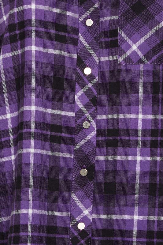 YOURS Plus Size Dark Purple Check Print Boyfriend Shirt | Yours Clothing 5