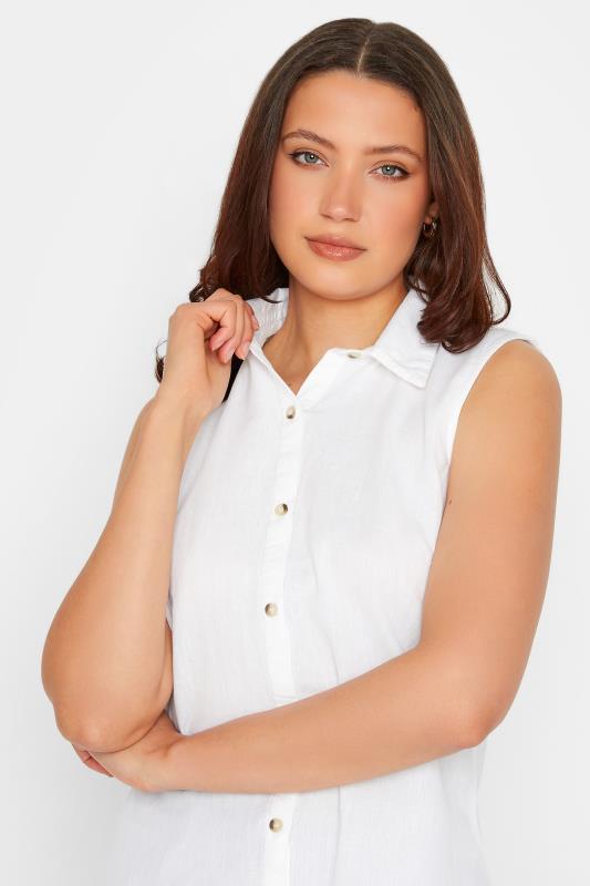 LTS Tall Women's White Sleeveless Linen Blend Shirt | Long Tall Sally  4