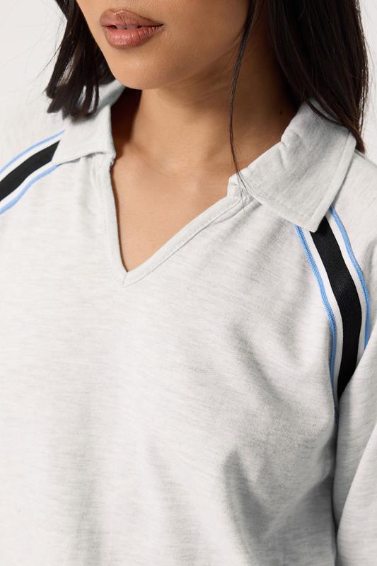 PixieGirl Petite Women's Set Grey Marl Stripe Collar Sweatshirt & Shorts | PixieGirl 4