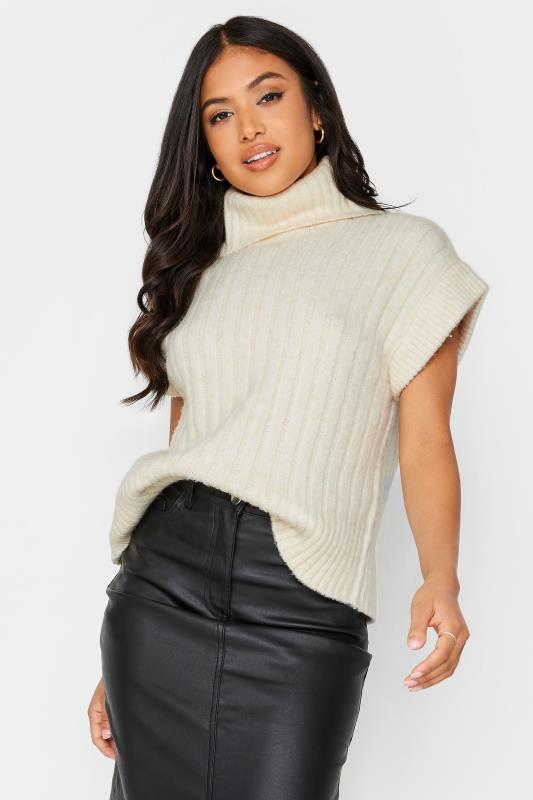 Petite  PixieGirl Ivory White Ribbed Roll Neck Knitted Top