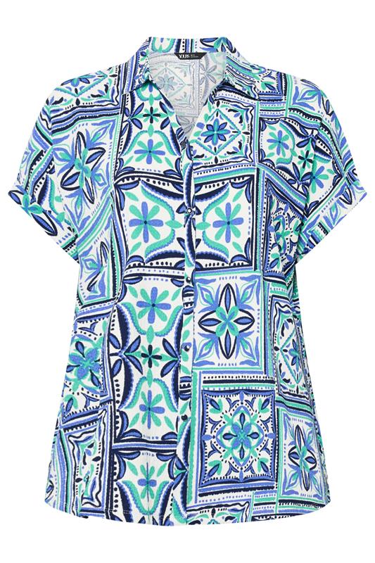 YOURS Plus Size Blue Tile Print Boxy Textured Shirt | Yours Clothing 5
