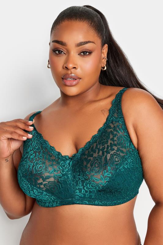 Plus Size  YOURS Curve Green Hi Shine Lace Non-Padded Non-Wired Full Cup Bra