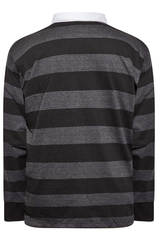 KAM Big & Tall Black Stripe Long Sleeve Rugby Polo Shirt 4