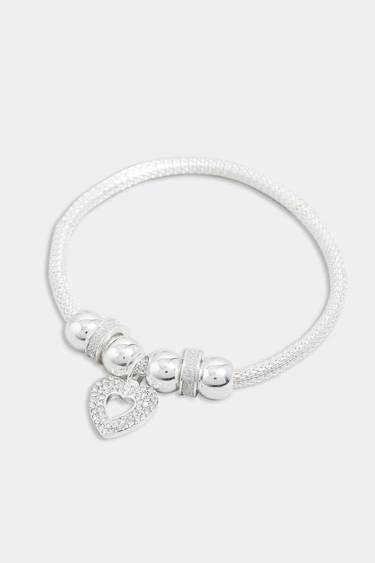 Silver Heart Stretch Rope Bracelet | Yours Clothing  2