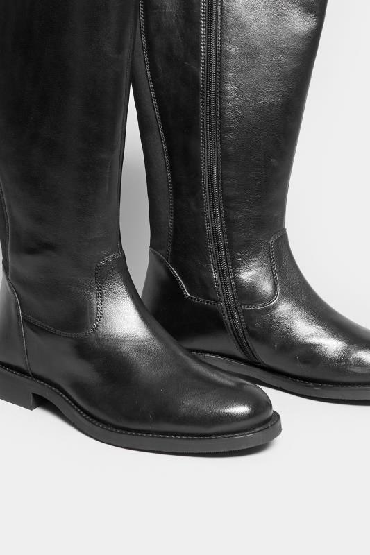 Black Elasticated Knee High Leather Boots In Wide E Fit & Extra Wide EEE Fit | Yours Clothing 5