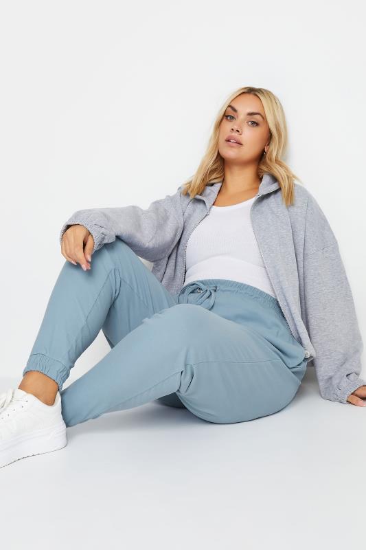 Plus Size  YOURS Curve Light Blue Stretch Cuffed Joggers