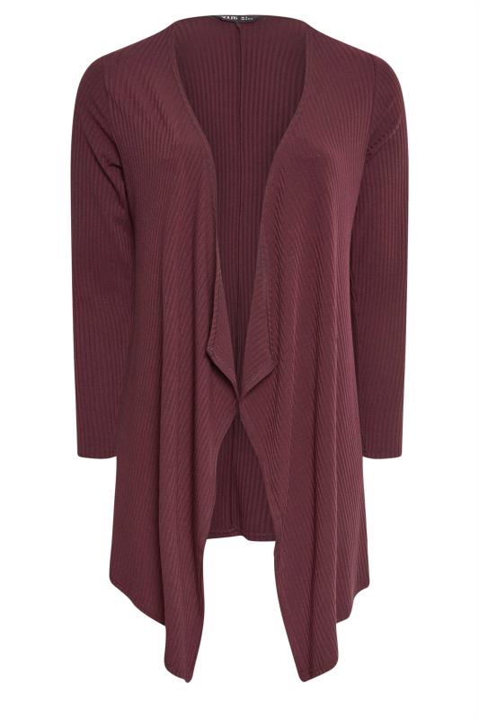  YOURS Curve Burgundy Red Ribbed Waterfall Cardigan