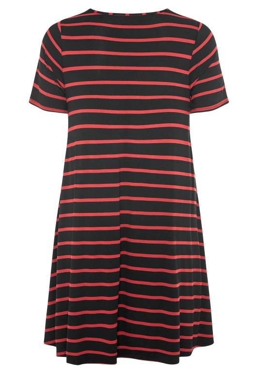 Curve Black & Red Stripe Drape Pocket Dress 7