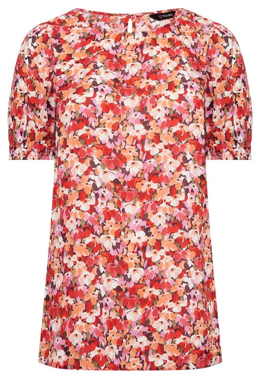 YOURS Curve Plus Size Orange Floral Short Sleeve Blouse | Yours Clothing 6