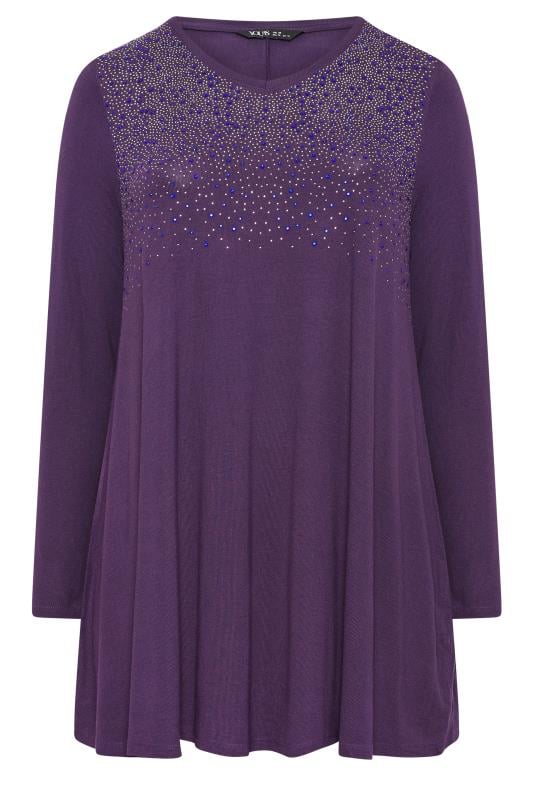 YOURS Plus Size Purple Stud Embellished Long Sleeve Top | Yours Clothing 5