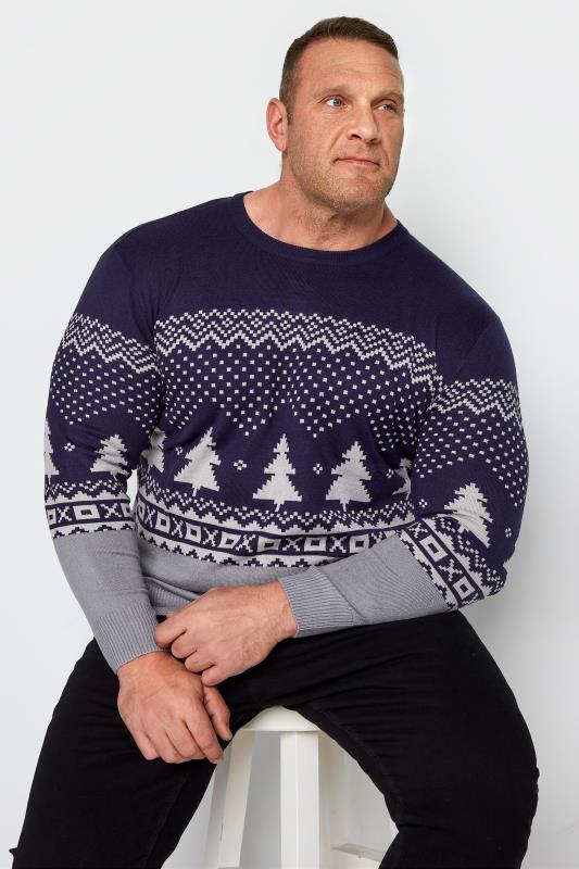 Men's  KAM Big & Tall Navy Blue Christmas Tree Knitted Christmas Jumper