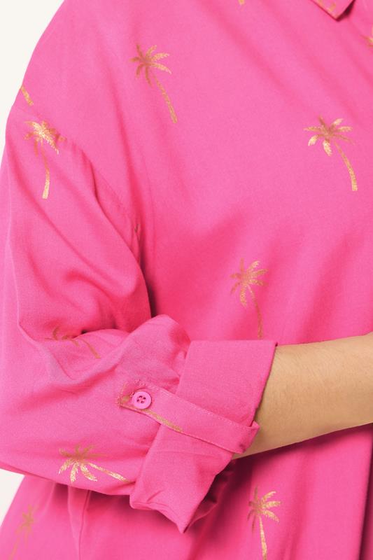 YOURS Plus Size Pink & Gold Palm Tree Shirt Dress | Yours Clothing 4