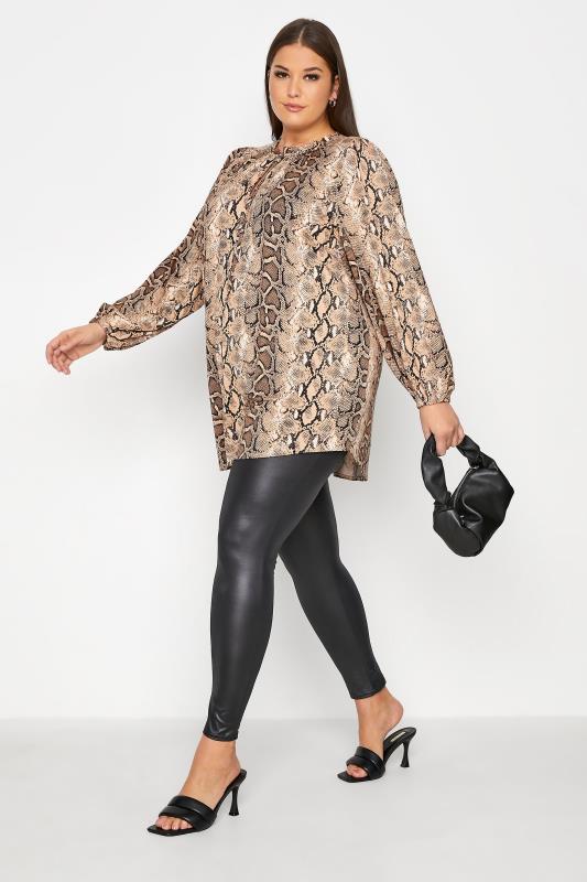 YOURS LONDON Curve Brown Snake Print Tie Neck Blouse_B.jpg