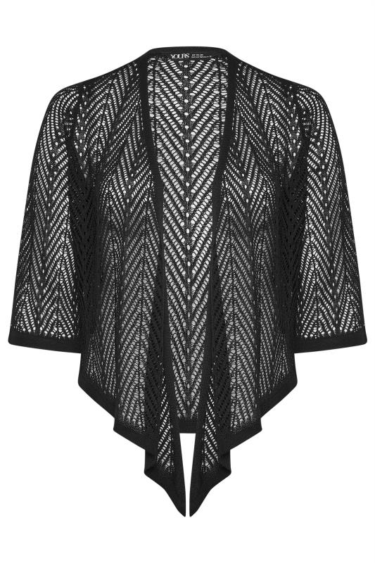 YOURS Plus Size Black Pointelle Waterfall Cardigan | Yours Clothing 5