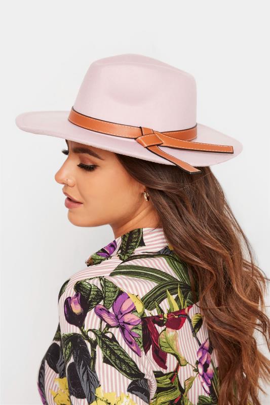 Pink Faux Leather Band Fedora Hat 2