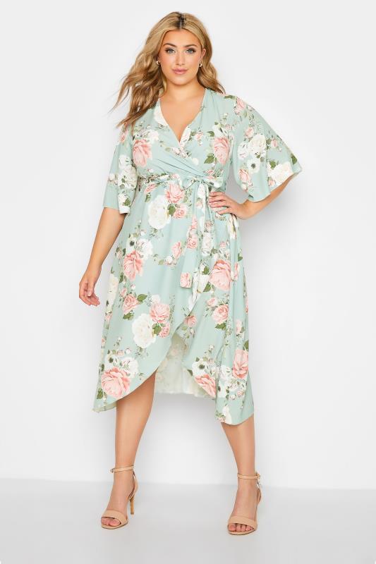YOURS LONDON Curve Sage Green Floral Wrap Dress_A.jpg