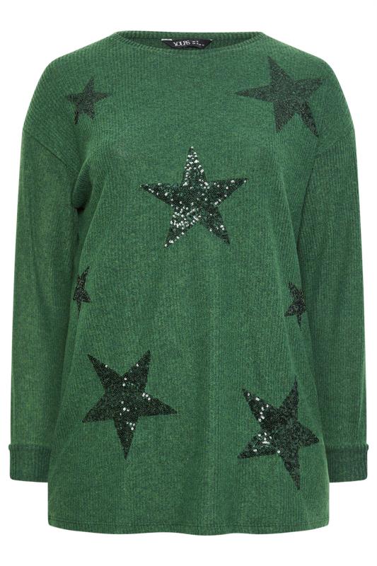 YOURS Plus Size Green Sequin Star Soft Touch Top | Yours Clothing 5